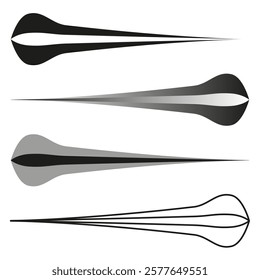 Aerodynamic shape set. Gradient pointed forms. Black streamlined design. Vector elements.