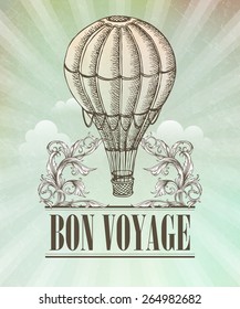 Aeronautic adventure. Vector vintage illustration with balloon EPS 10