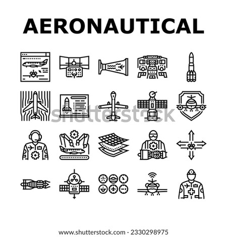aeronautical engineer aircraft icons set vector. transportation aviation, plane mechanical, engine industry, mechanic turbine aeronautical engineer aircraft black contour illustrations