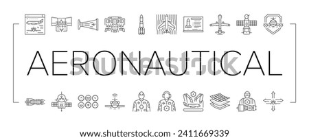 aeronautical engineer aircraft icons set vector. transportation aviation, plane mechanical, engine industry, mechanic turbine aeronautical engineer aircraft black line illustrations
