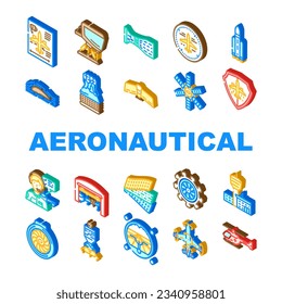 aeronautical engineer aviation icons set vector. airplane plane, aerospace jet, aeroplane airport, engine maintenance, control pilot aeronautical engineer aviation isometric sign illustrations