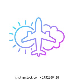 Lineares Vektorsymbol der aeronautischen Meteorologie. Fragen der Zivilluftfahrt. Planen Sie mit Sonne und Wolke. Sicherheitsdünne Farbzeichen. Modernes Piktogramm. Vektor-einzelne Rahmenzeichnung