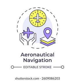 Aeronautical navigation multi color concept icon. Aircraft tracking, flight management. Round shape line illustration. Abstract idea. Graphic design. Easy to use in article, blog post