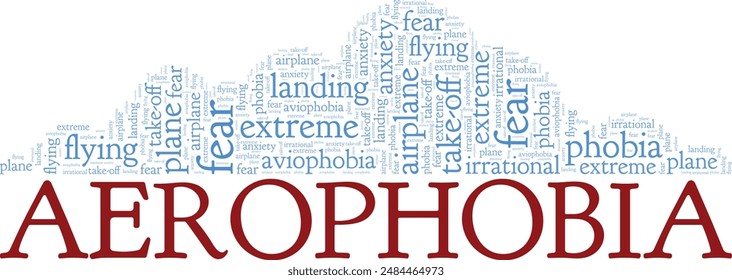 Aerophobia: Fear of Flying word cloud conceptual design isolated on white background.