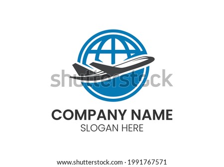 Aeroplan with globe logo, Abstract travel agency vector template design. Creative flight logo