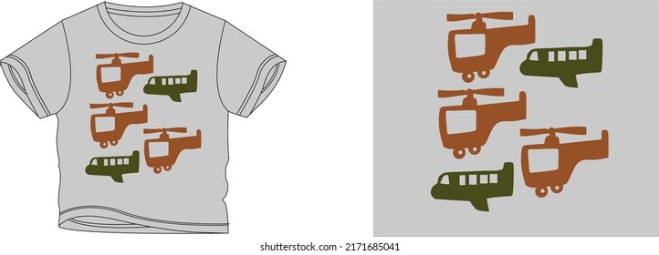 aeroplan and helicopter t-shirt design background color is a gray and t-shirt color is a gray beautiful color and beautiful design
