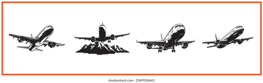 aeroplane airbus airplane flat minimal vector logo style silhouette collection