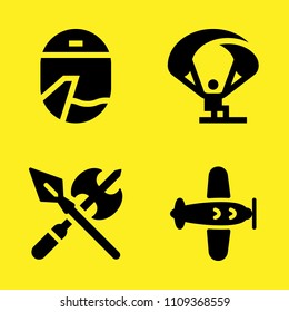 aeroplane, airplane, axe and parachute vector icon set. Sample icons set for web and graphic design