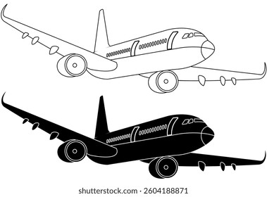 Aeroplane black and white design element, Aviation or airplane travel concept