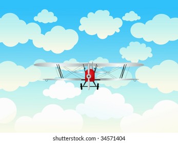 Aeroplane in the blue sky. Vector illustration.