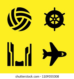 aeroplane, canyon, rudder and volleyball vector icon set. Sample icons set for web and graphic design