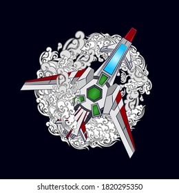 aeroplane fighter illustration design for sukajan is mean japan traditional cloth or t-shirt with digital hand drawn Embroidery Men T-shirts Summer Casual Short Sleeve Hip Hop T Shirt Streetwear