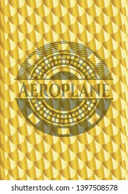 Aeroplane golden badge or emblem. Scales pattern. Vector Illustration. Detailed.