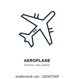 Flugzeugsymbol aus künstlicher Intelligenz und künftiger Technologie-Sammlung. Dünne lineare Flugzeuge, Flugzeug, Flugzeugabriss einzeln auf weißem Hintergrund. Zeilenvektorflugzeugzeichen, Symbol für 