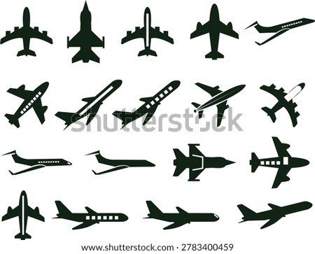 Aeroplane Icon Collection Modern Airplane Travel Vector Set Minimal Aviation Symbol Pack
