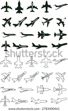 Aeroplane Icon Collection Modern Airplane Travel Vector Set Minimal Aviation Symbol Pack