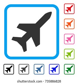 Aeroplane icon. Flat gray pictogram symbol in a light blue rounded rectangle. Black, gray, green, blue, red, orange color versions of Aeroplane vector. Designed for web and application user interface.