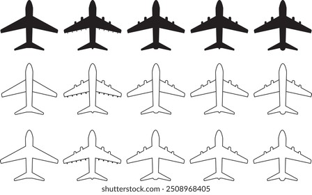 Symbolsatz für das Flugzeug. Flugzeug-Symbol für Mobile und Web. Fahrsymbol. Symbol oder Symbol für den Flugtransport.