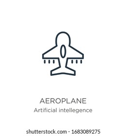 Icono del avión. Icono de contorno lineal delgado del avión aislado en fondo blanco de la recopilación de inteligencia artificial. Signo vectorial de línea, símbolo para web y móvil