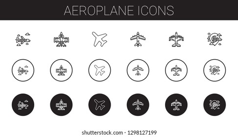 aeroplane icons set. Collection of aeroplane with airplane, plane. Editable and scalable aeroplane icons.