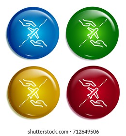 Aeroplane multi color gradient glossy badge icon set. Realistic shiny badge icon or logo mockup