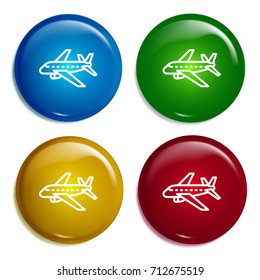 Aeroplane multi color gradient glossy badge icon set. Realistic shiny badge icon or logo mockup