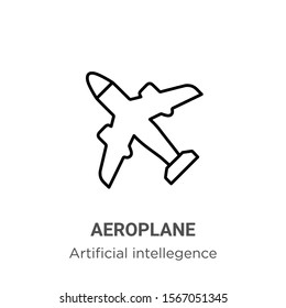 Aeroplane outline vector icon. Thin line black aeroplane icon, flat vector simple element illustration from editable artificial intelligence concept isolated on white background