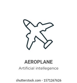 Aeroplane outline vector icon. Thin line black aeroplane icon, flat vector simple element illustration from editable artificial intelligence concept isolated on white background