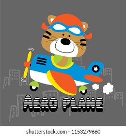 aeroplane and pilot funny animal cartoon,vector illustration