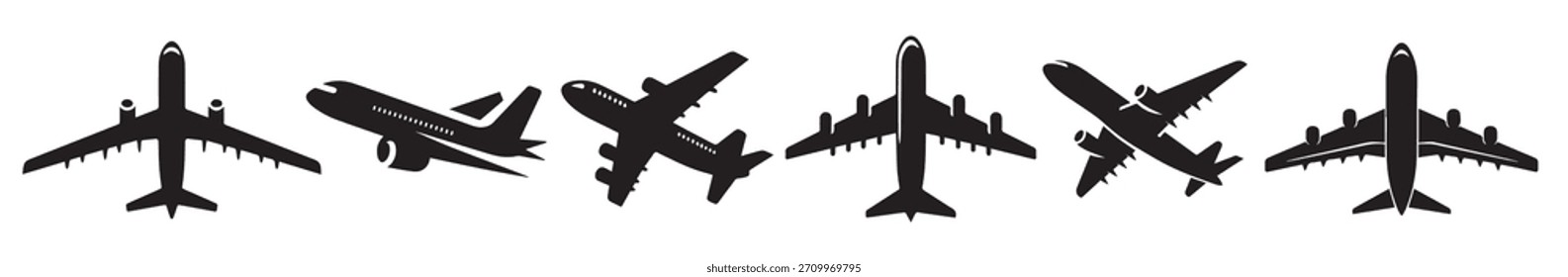 aeroplane or plane silhouette bundle isolated on white