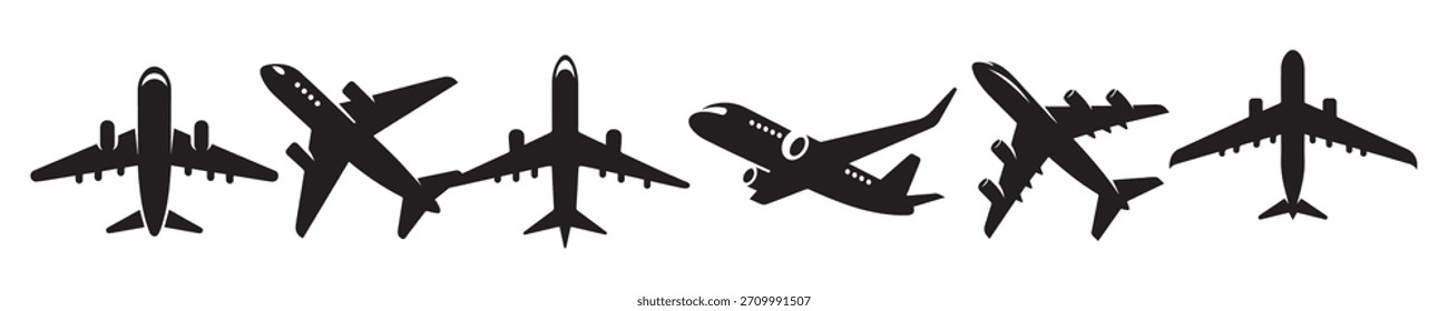 Paquete de silueta de avión o avión aislado en blanco