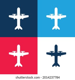 Avión con hélices azul y rojo cuatro colores conjunto de iconos mínimo