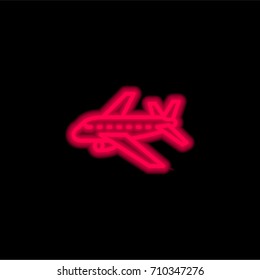 Aeroplane red glowing neon ui ux icon. Glowing sign logo vector