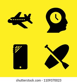 aeroplane, smartphone, profile and surf vector icon set. Sample icons set for web and graphic design