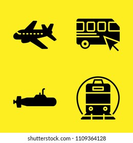 aeroplane, submarine, train and bus vector icon set. Sample icons set for web and graphic design