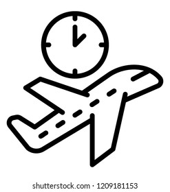 Aeroplane taking off with clock symbolising departure time