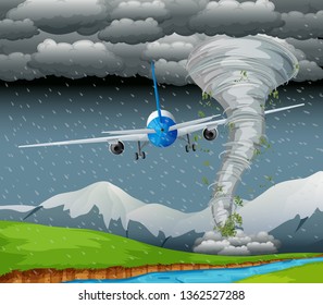 Avión en la escena de un tornado