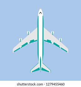 Aeroplane transportation modern travel vehicle top view vector. Air business jet flat icon