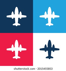 Aeroplane With Two Big Engines blue and red four color minimal icon set
