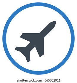 Aeroplane vector icon. Style is bicolor flat circled symbol, smooth blue colors, rounded angles, white background.