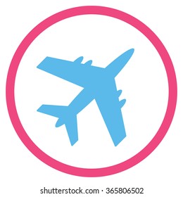 Aeroplane vector icon. Style is bicolor flat circled symbol, pink and blue colors, rounded angles, white background.