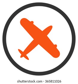 Aeroplane vector icon. Style is bicolor flat circled symbol, orange and gray colors, rounded angles, white background.