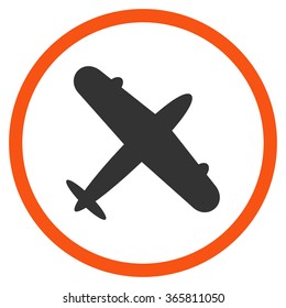 Aeroplane vector icon. Style is bicolor flat circled symbol, orange and gray colors, rounded angles, white background.
