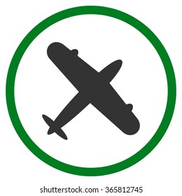 Aeroplane vector icon. Style is bicolor flat circled symbol, green and gray colors, rounded angles, white background.