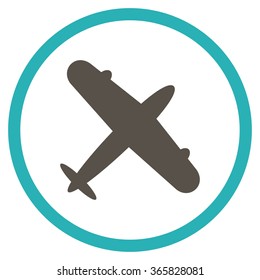 Aeroplane vector icon. Style is bicolor flat circled symbol, grey and cyan colors, rounded angles, white background.