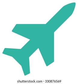 Aeroplane vector icon. Style is flat cyan symbol, rounded angles, white background.