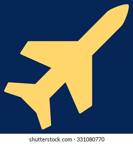 Aeroplane vector icon. Style is flat yellow symbol, rounded angles, blue background.