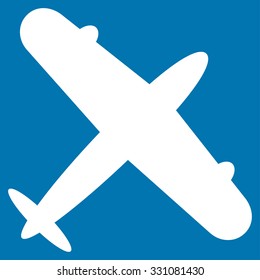 Aeroplane vector icon. Style is flat white symbol, rounded angles, blue background.