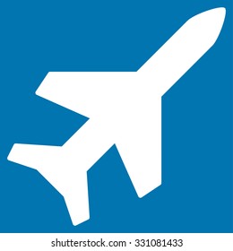 Aeroplane vector icon. Style is flat white symbol, rounded angles, blue background.