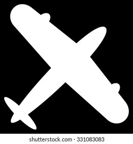 Aeroplane vector icon. Style is flat white symbol, rounded angles, black background.